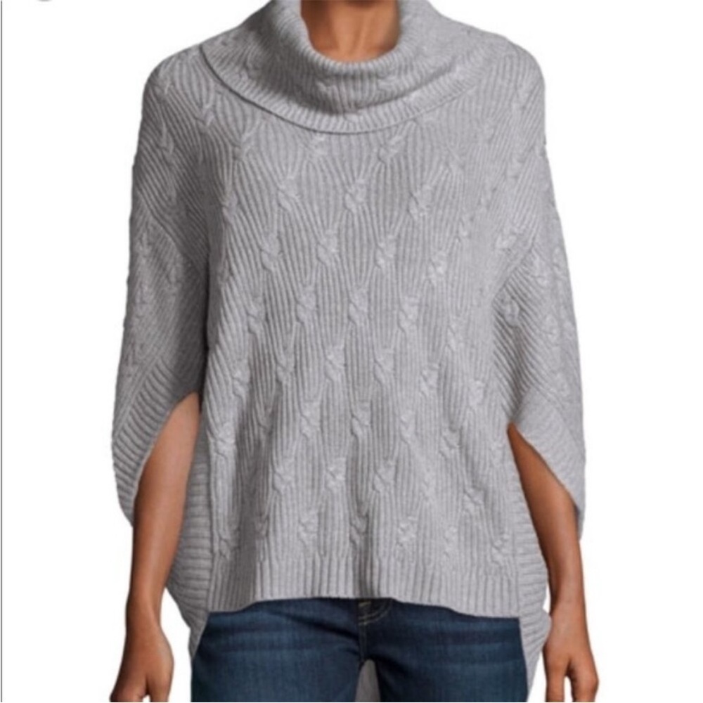Neiman Marcus cable twist poncho sweater L wool angora cashmere L - Picture 6 of 7
